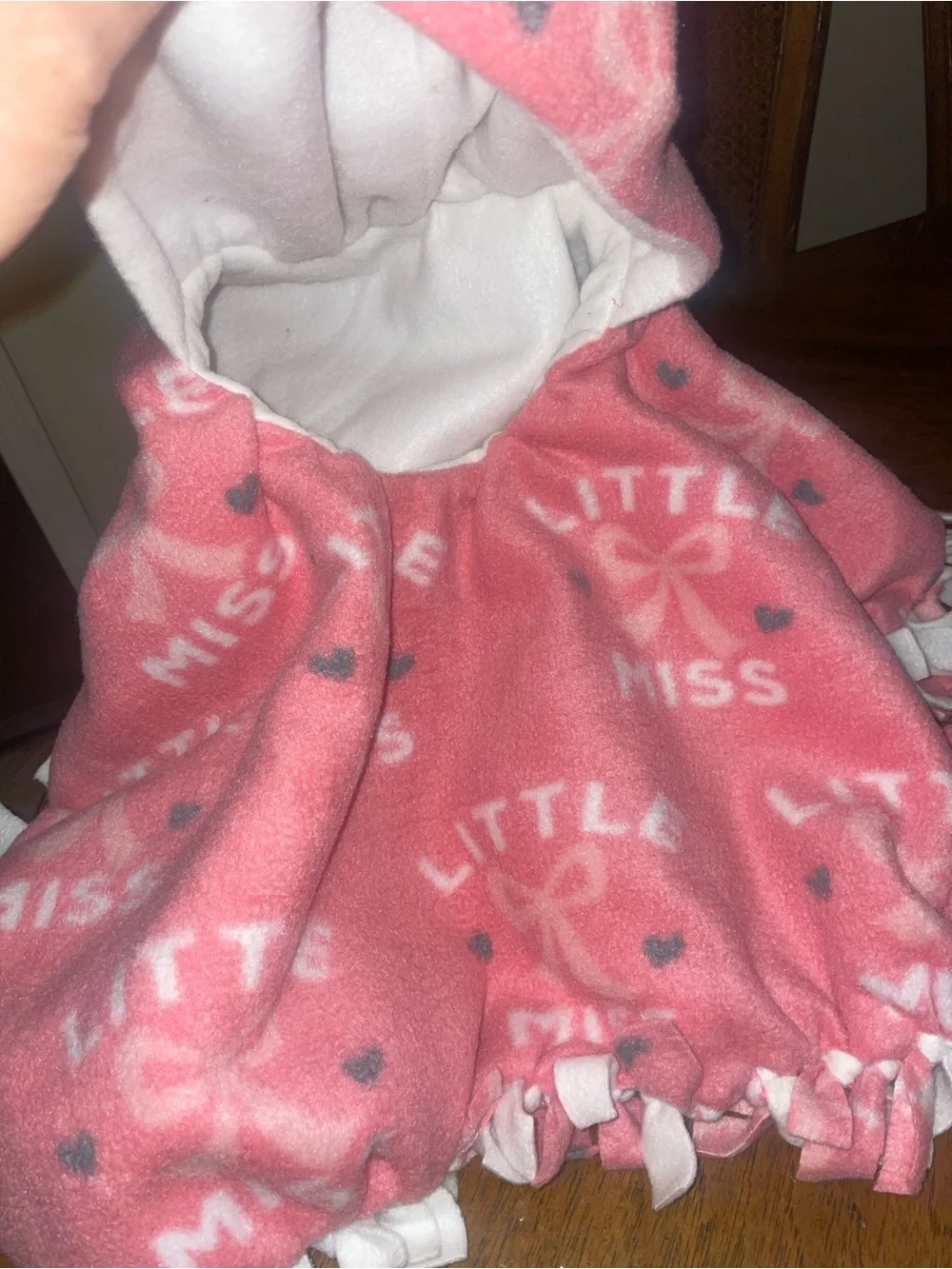 Little Miss' Hooded Fleece Poncho for car seat while in car